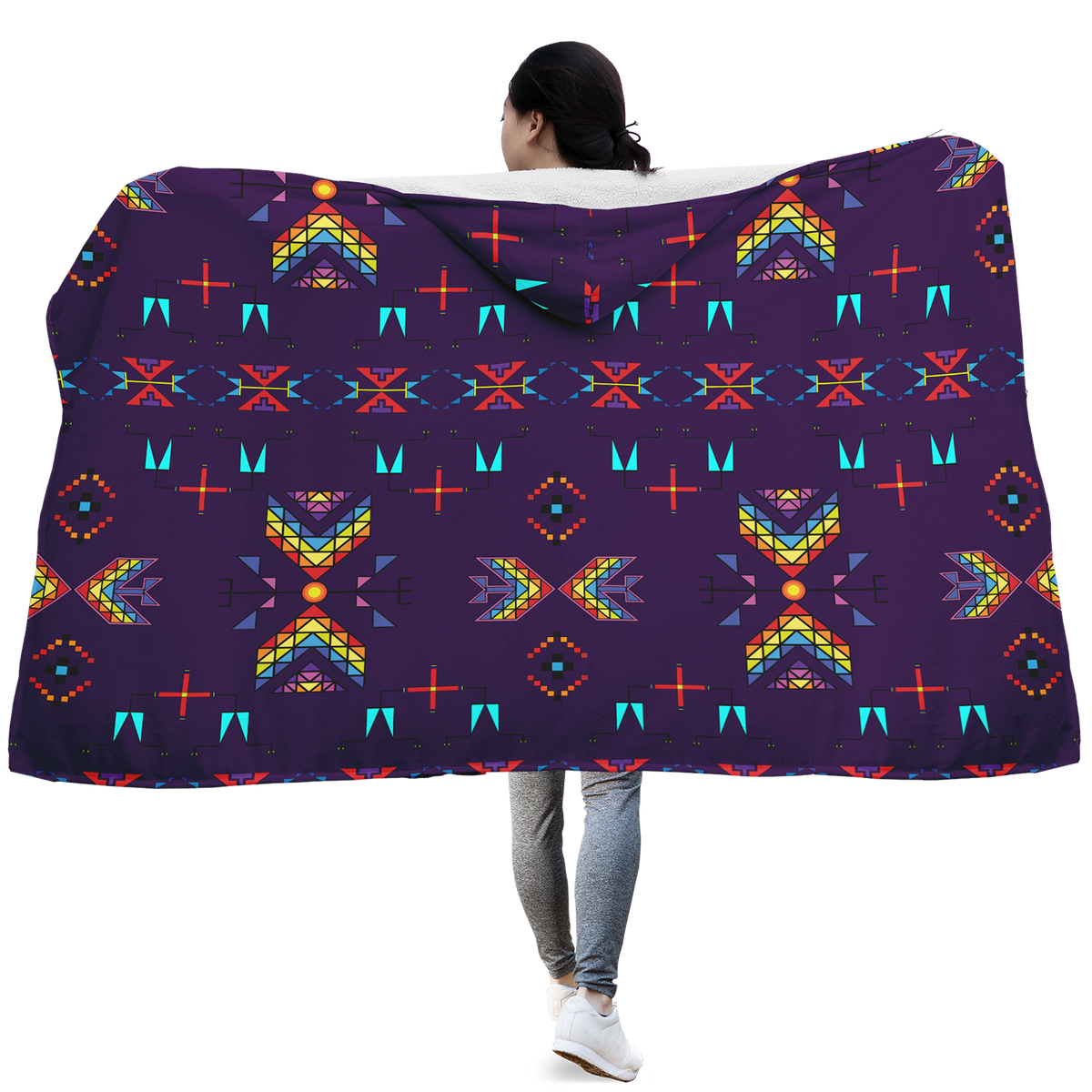 Rainy Chief Rainbow Dark Purple Hooded Blanket