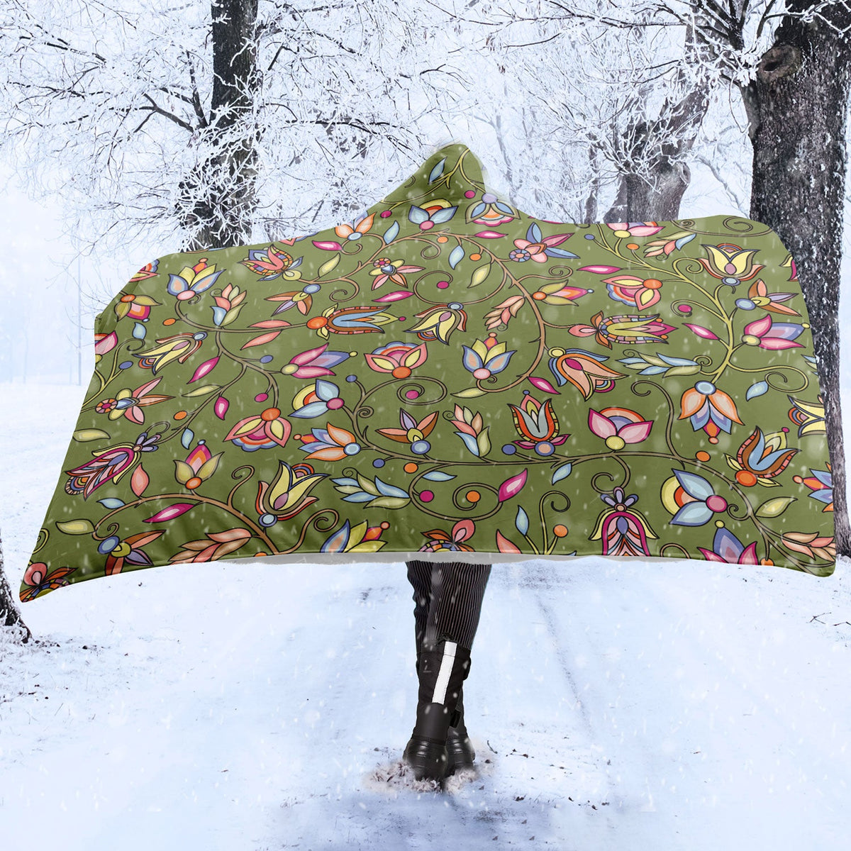 Buffalo Bloom Sage Hooded Blanket