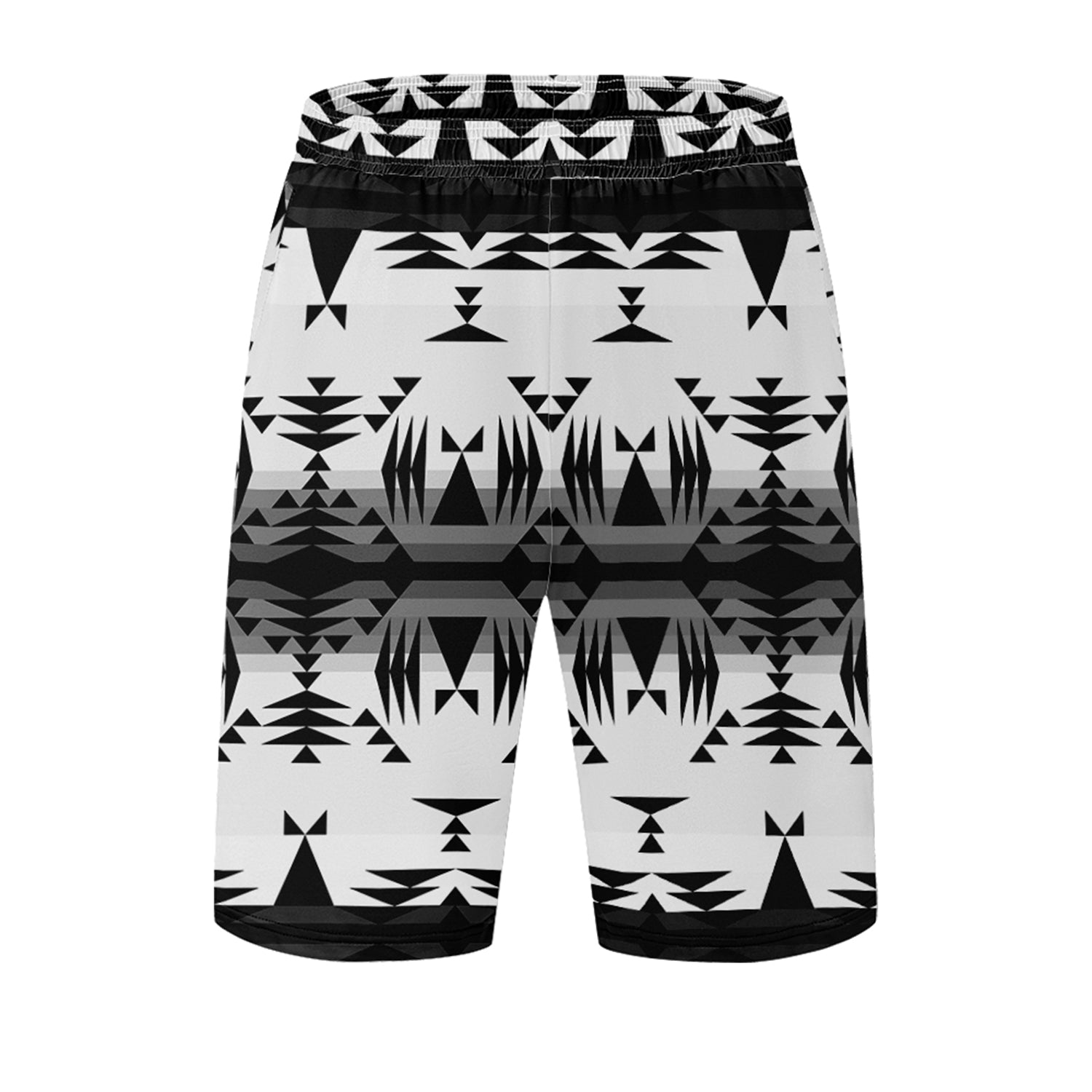 Between the Mountains White and Black Athletic Shorts with Pockets