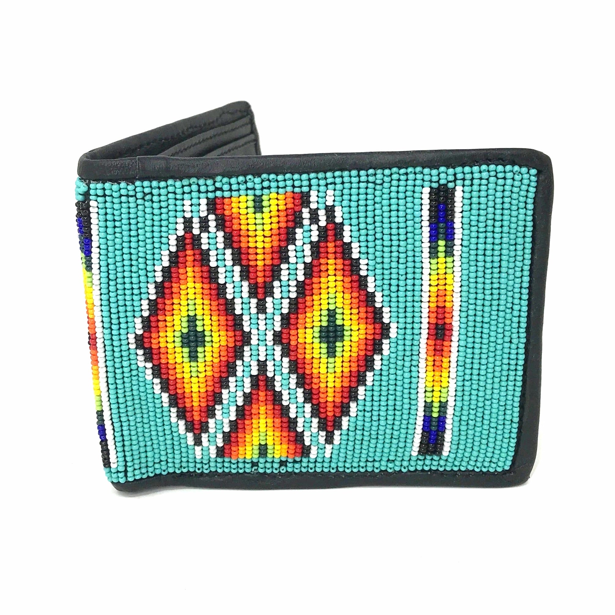 Beaded Wallet - Turquoise and Fire Colours