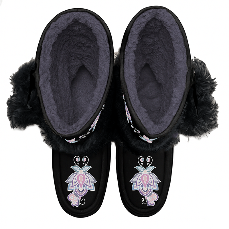 Snow Petal Spirit Real Black Leather MocLux Calf with Fur