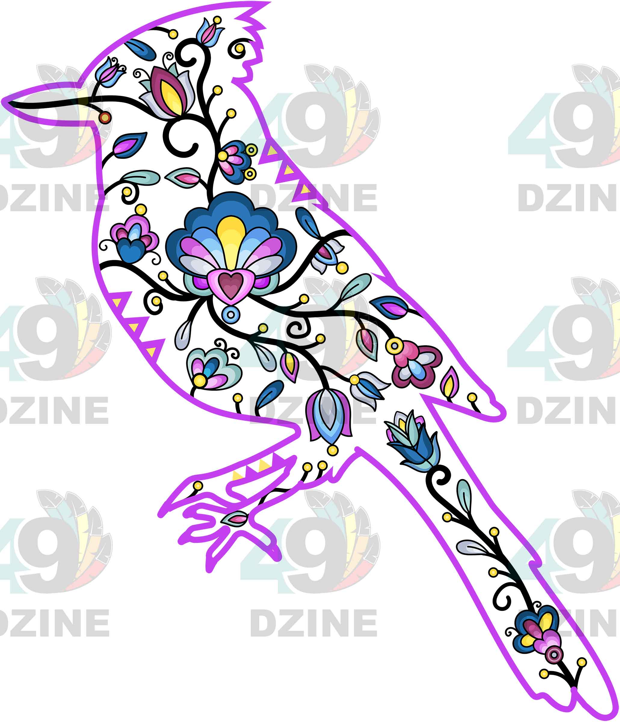 Bluejay Floral Animals 02 UV Sticker