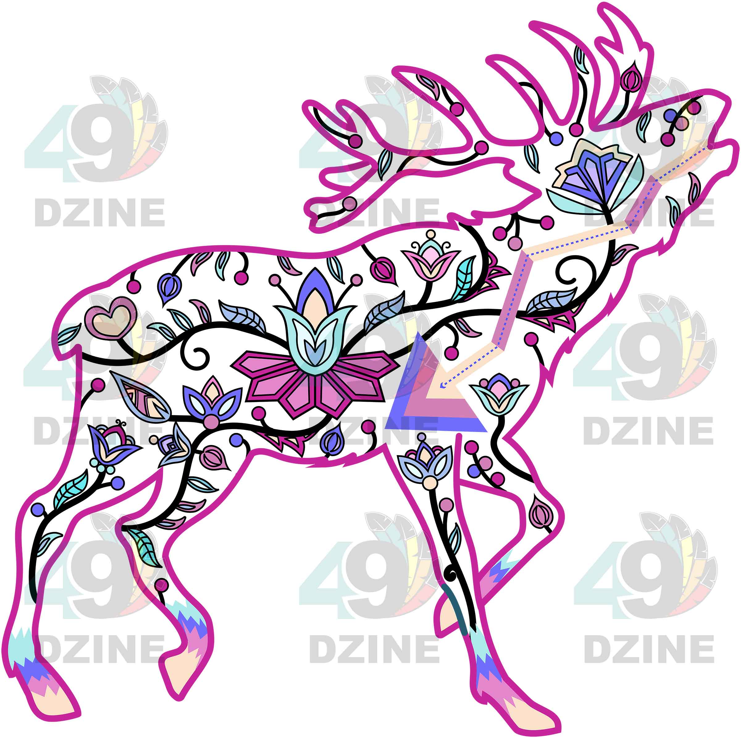 Elk Floral Animals 02 UV Sticker