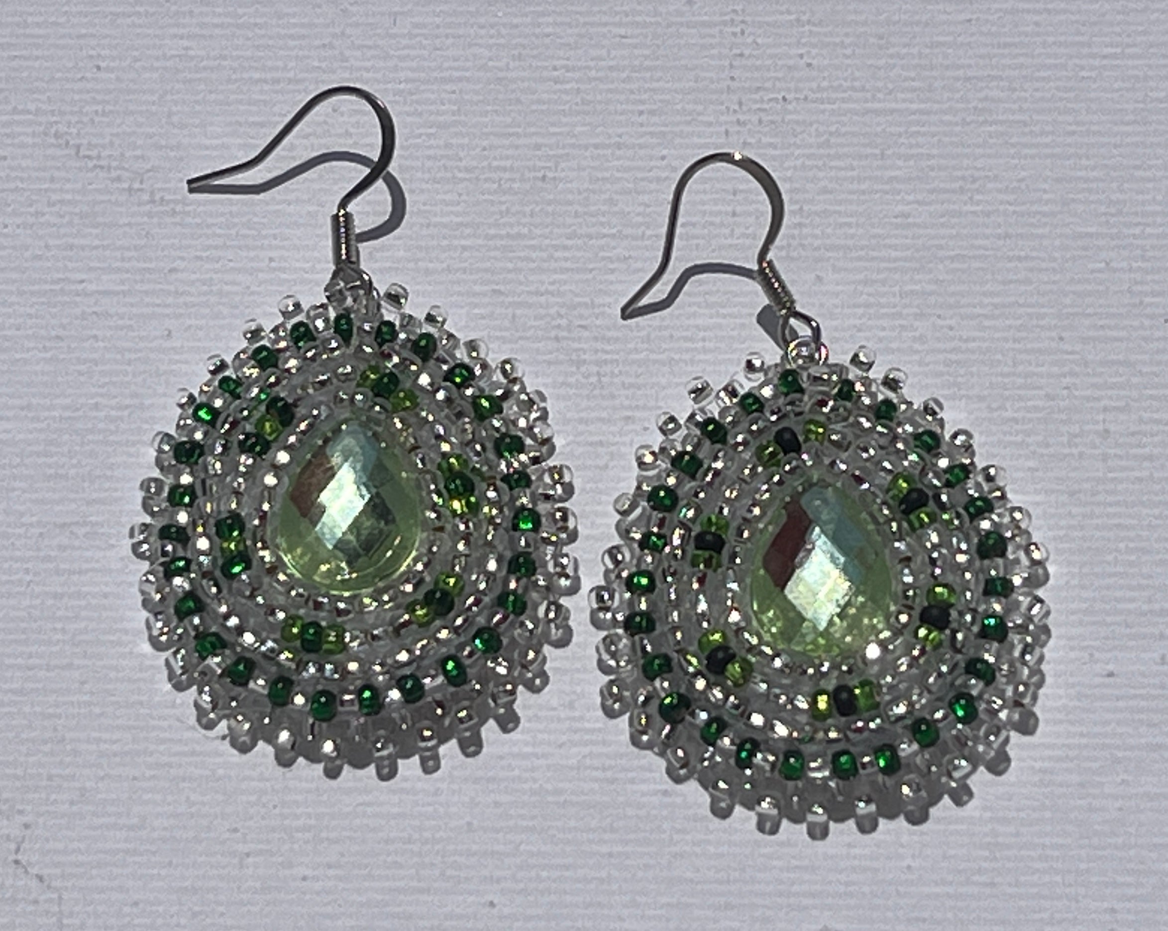 Brandon Swain Novlesky Green and Silver Teardrop Earrings