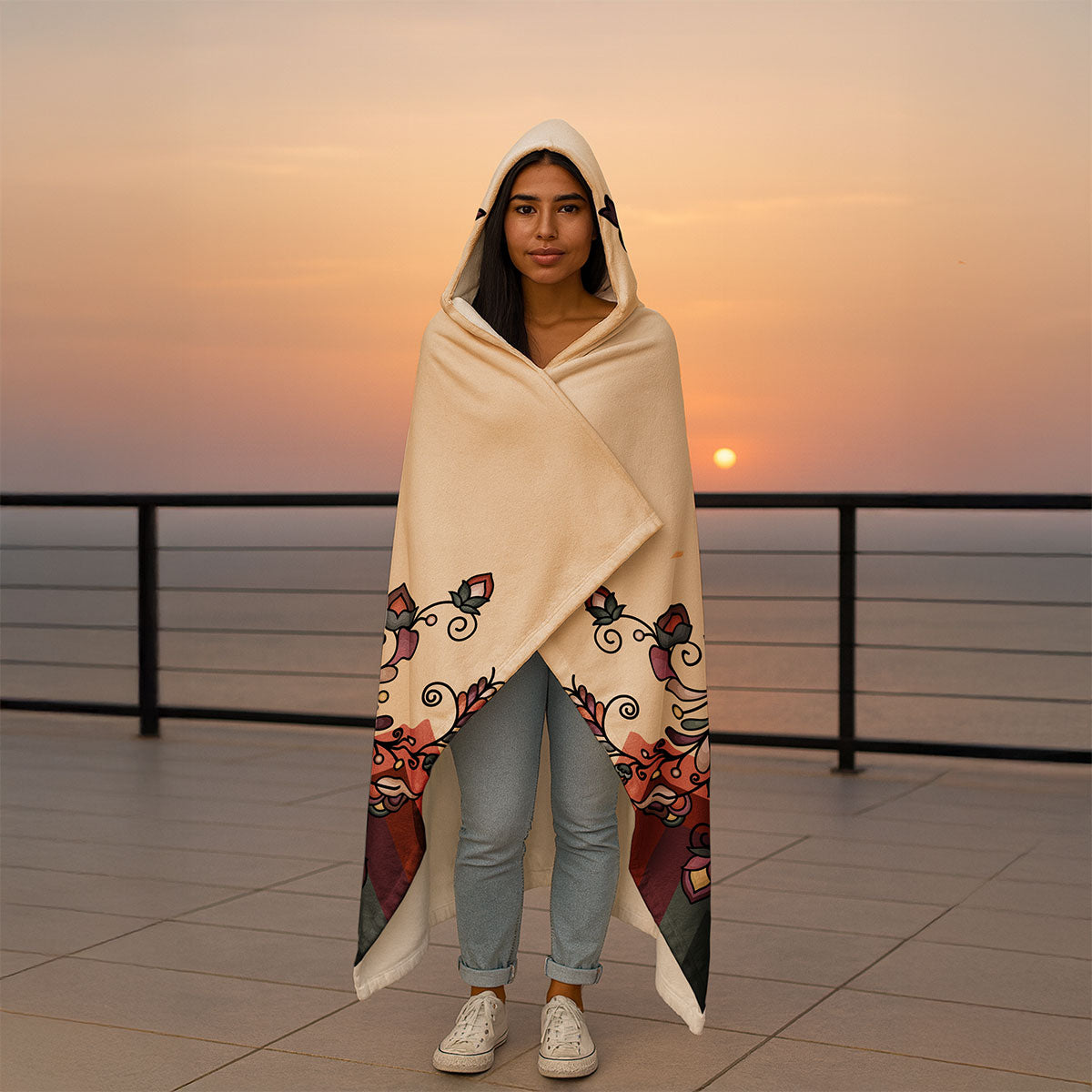 Burnt Sky Petals Hooded Blanket