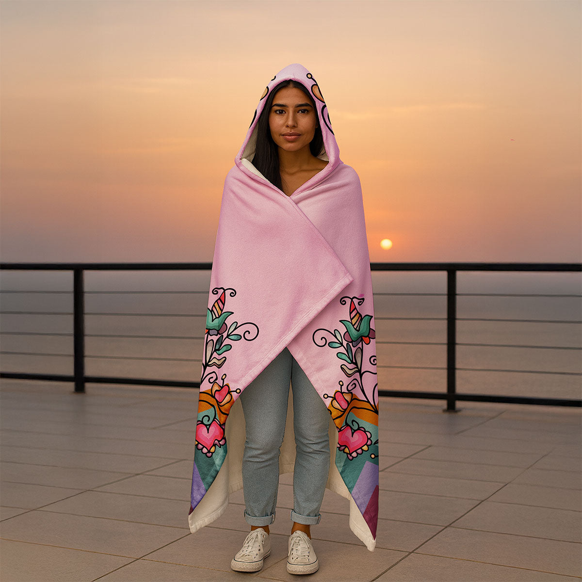 Harvest Hearth Floral Bloom Hooded Blanket