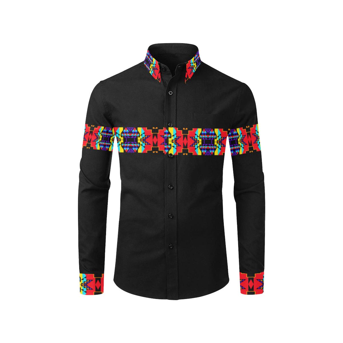 Blanket Strip Black III-1 Men's All Over Print Casual Dress Shirt (Model T61) Men's Dress Shirt (T61) e-joyer
