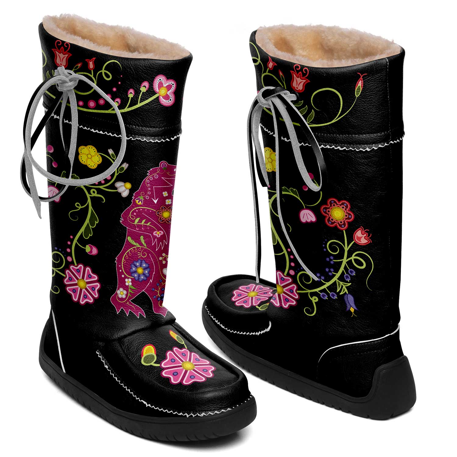 Floral Maskwa Black Real Leather MocLux