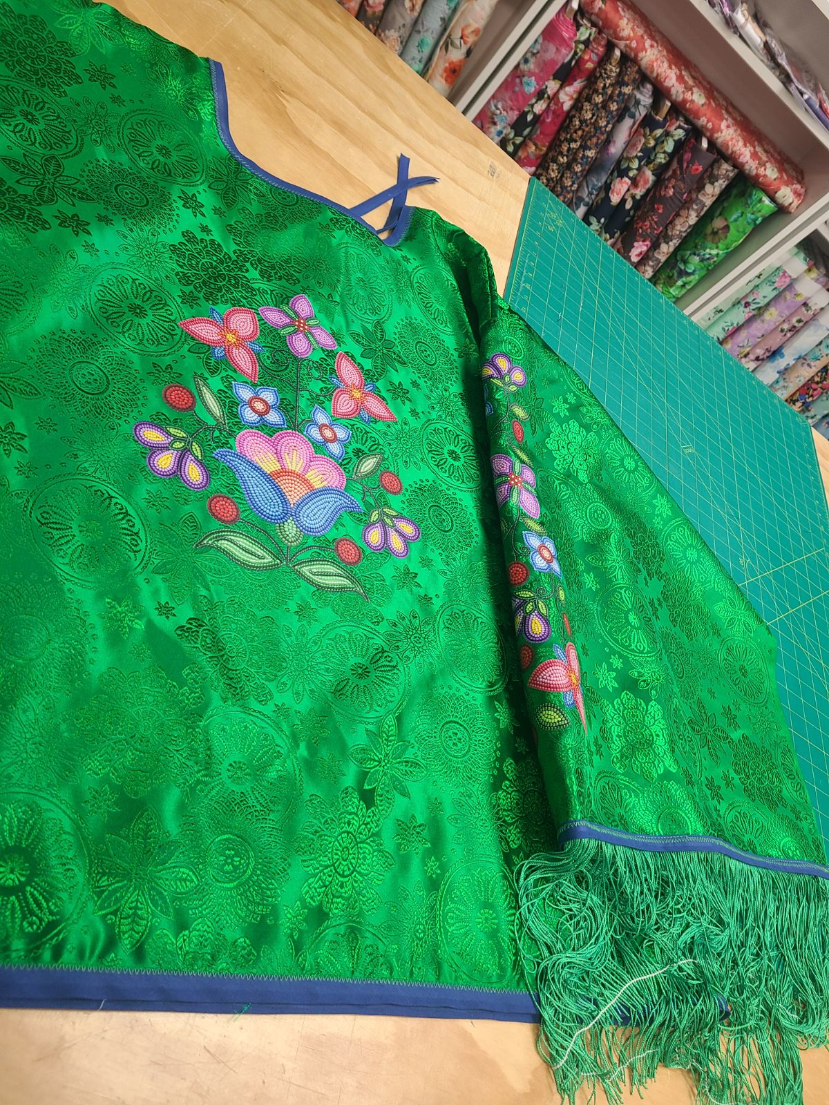 Green Floral Jacquard Blouse