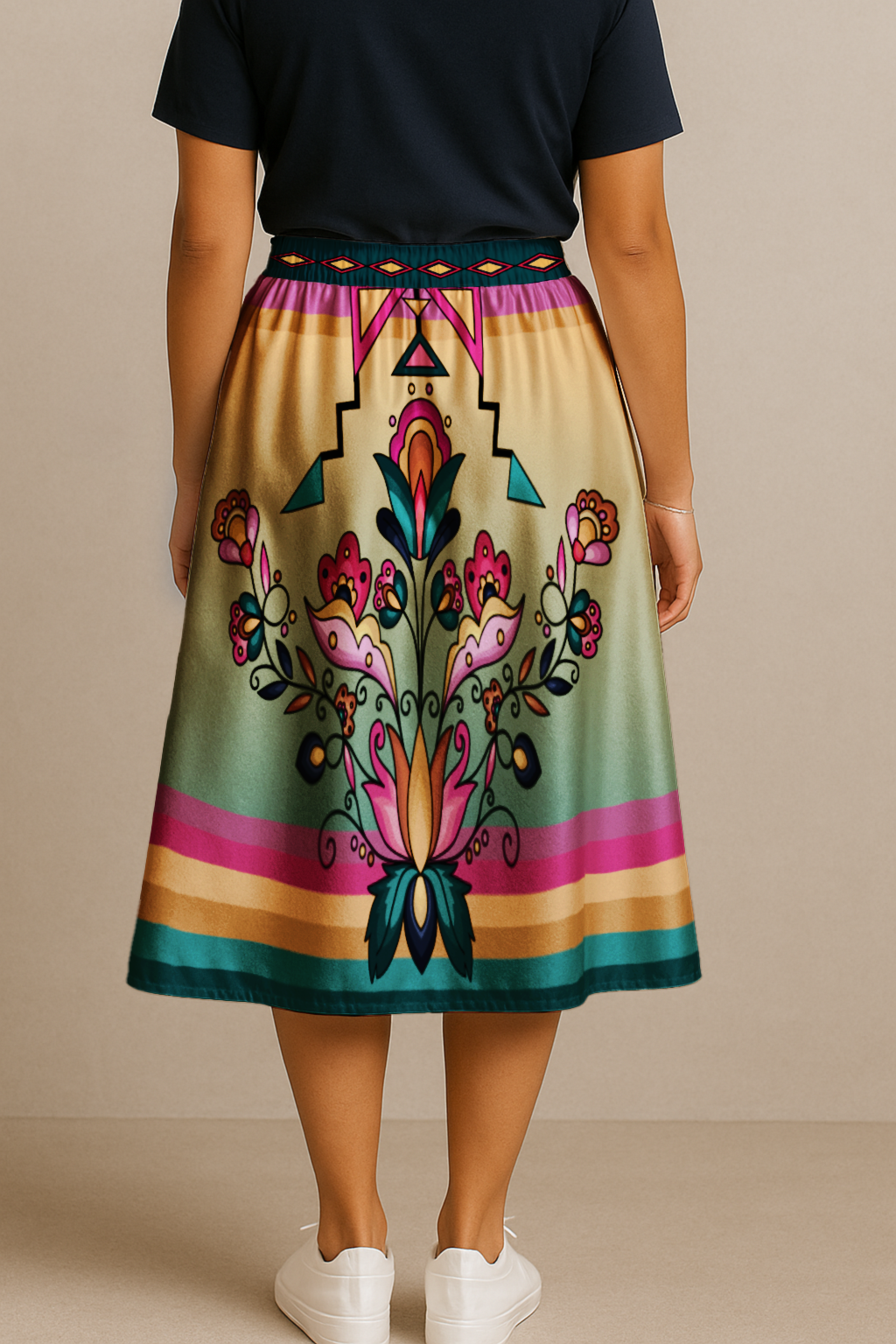 Copper Prairie Petals V1 Midi Skirt