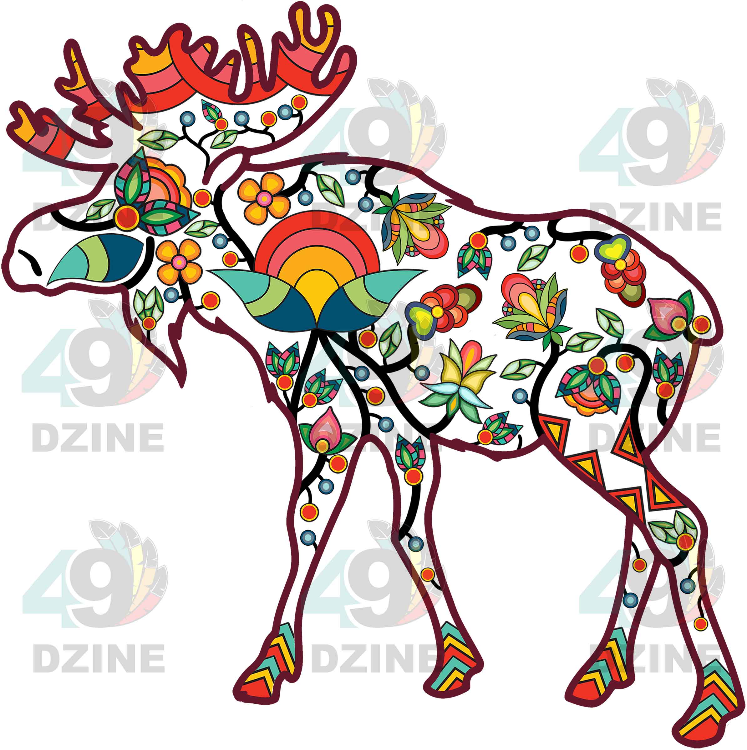 Moose Floral Motif 1 UV Sticker