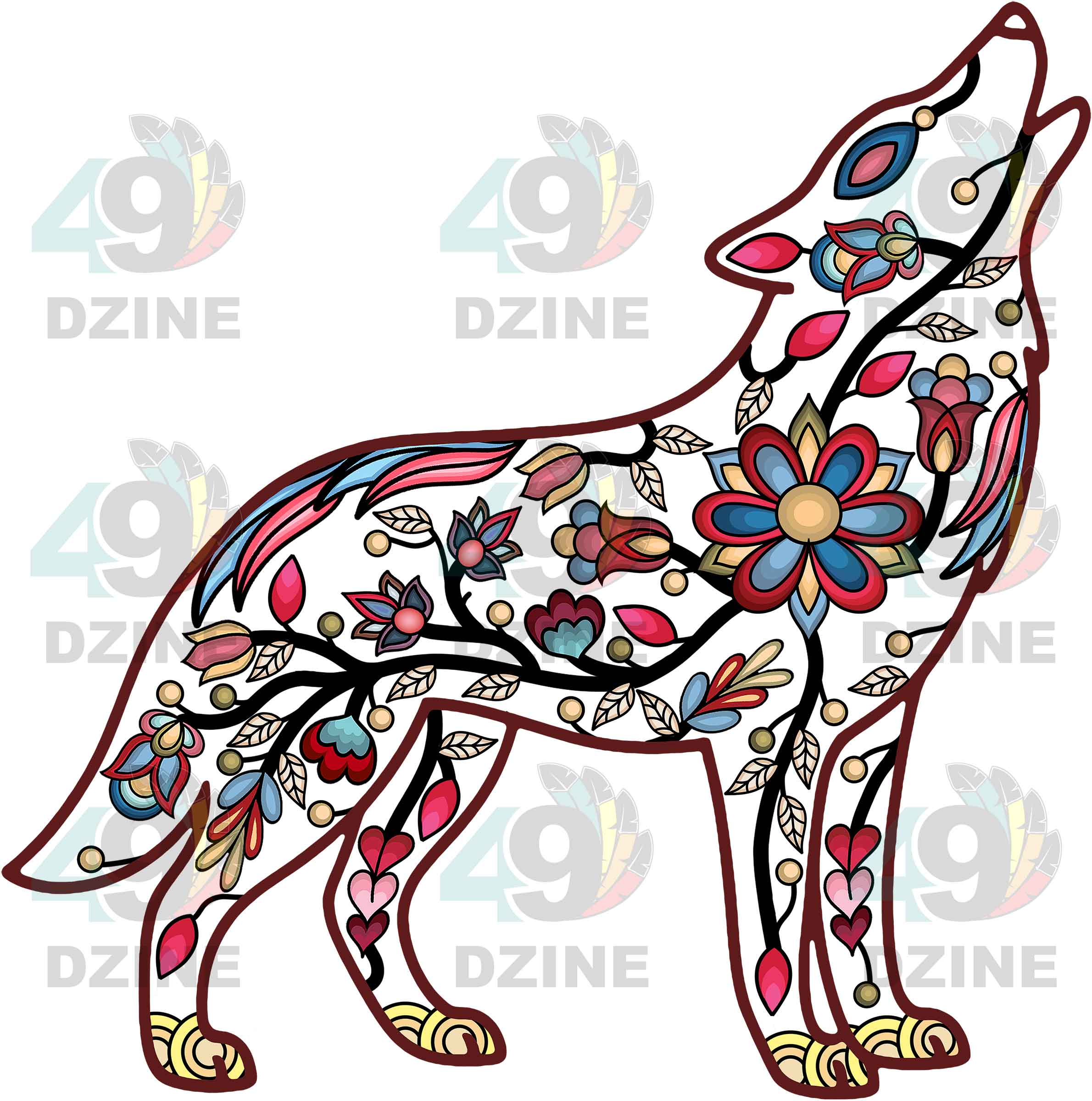 Wolf Floral Motif 2 UV Sticker