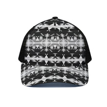 Load image into Gallery viewer, Between The Mountains Black and White Snapback Hat
