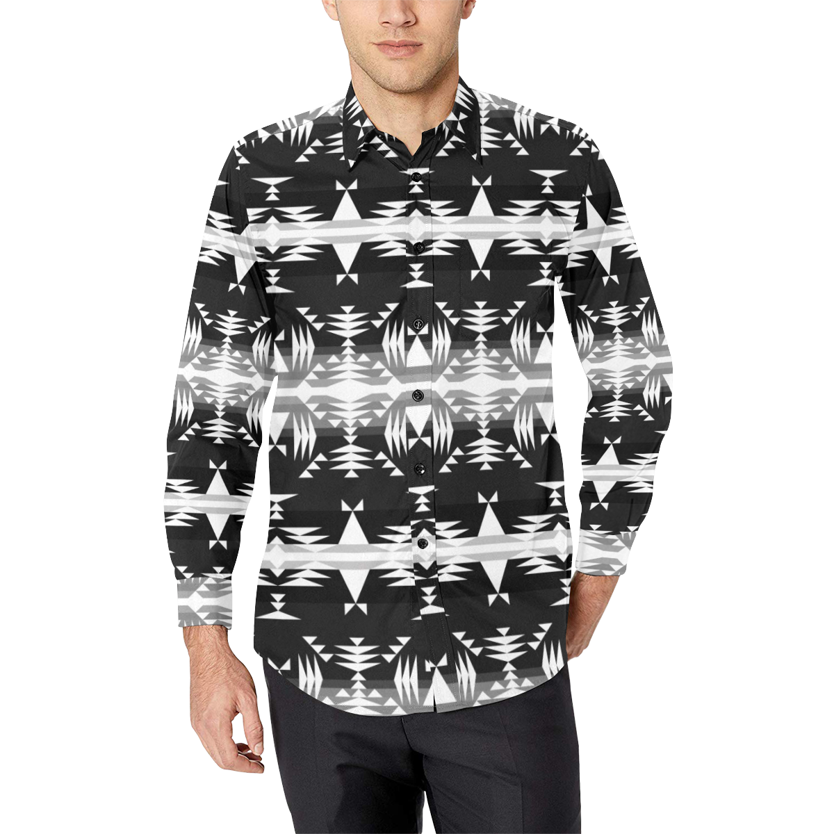 Between the Mountains Black and White Casual Dress Shirt