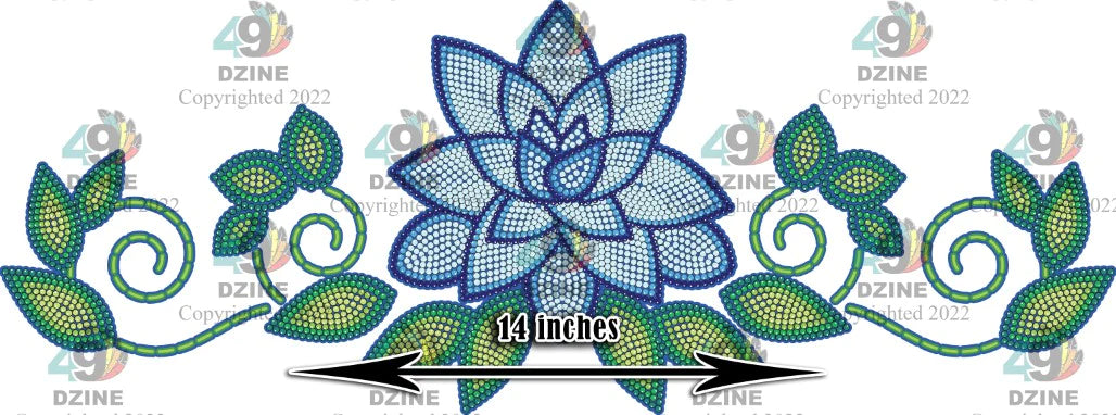 Glitter 14-inch Floral Transfer - Beaded Florals Royal