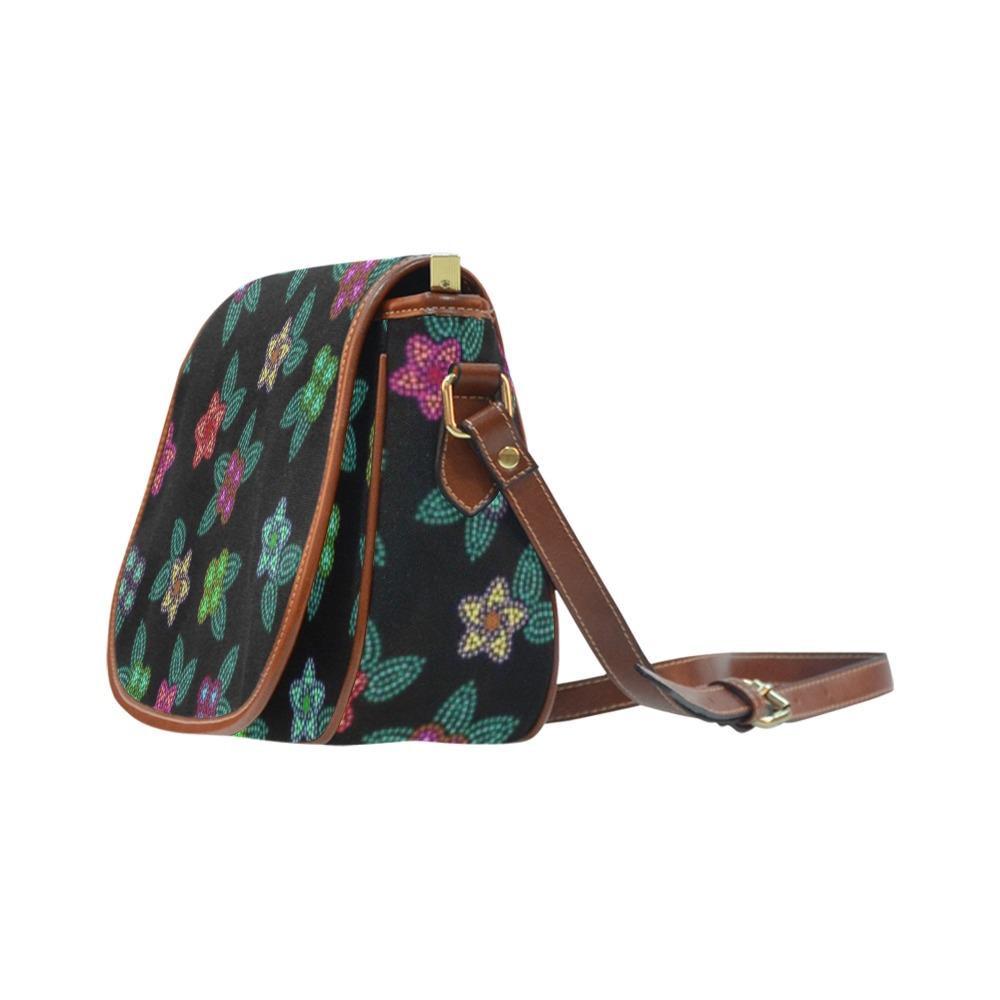 Berry Flowers Black Saddle Bag/Small (Model 1649) Full Customization bag e-joyer 
