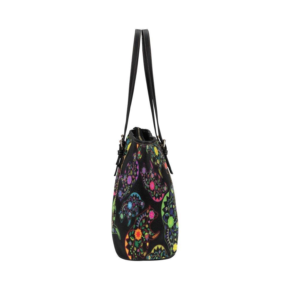 Floral Bear Leather Tote Bag/Large (Model 1640) bag e-joyer 
